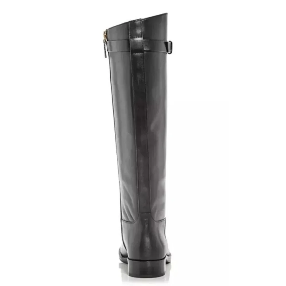 New Tory Burch Everly Strap Riding Boot Perfect Black Leather size 7W